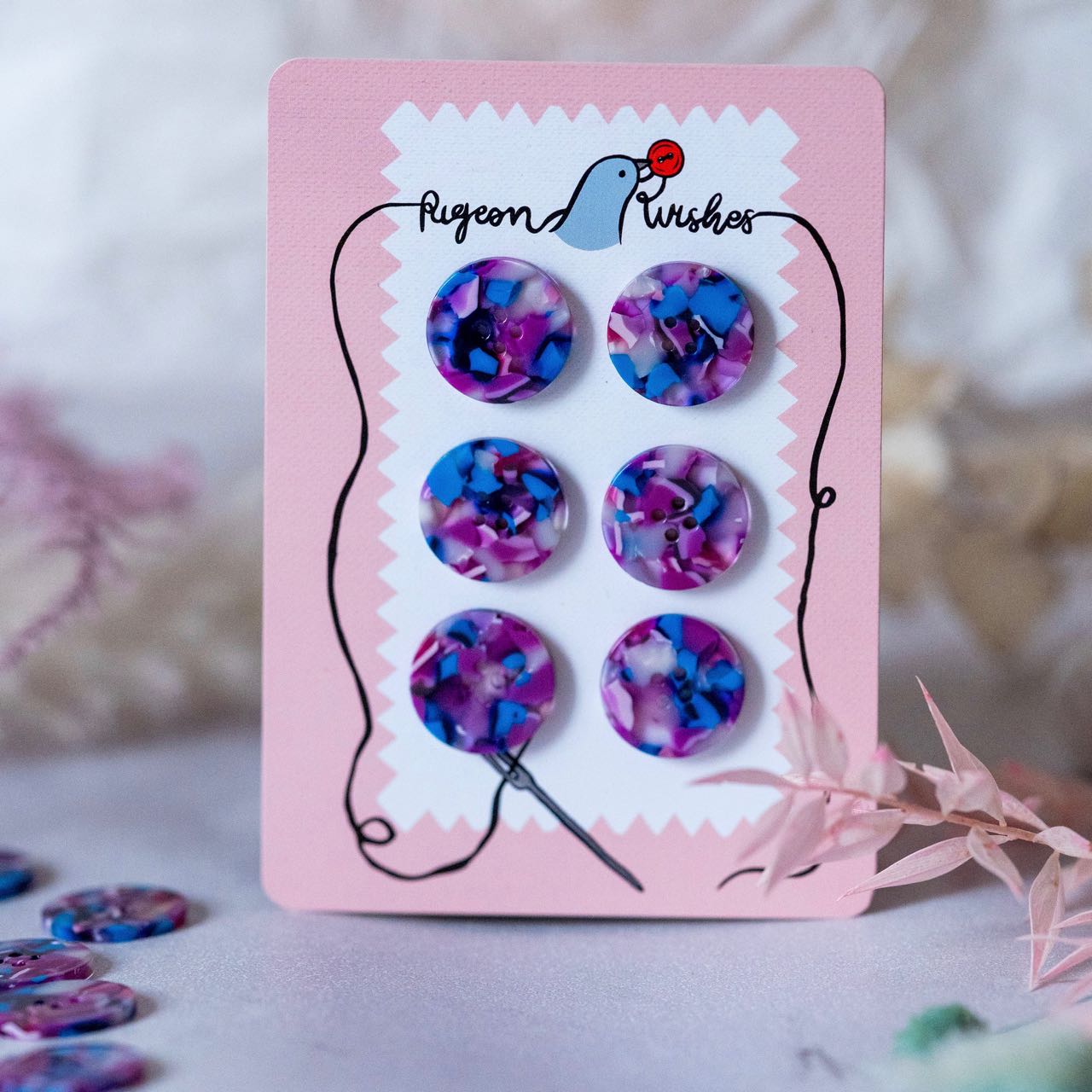 Pigeon Wishes Lucid Button Card 25mm
