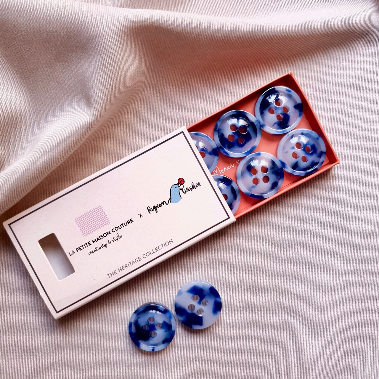 La Petite Maison Couture x Pigeon Wishes French Riviera Button Set 23mm