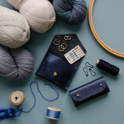 Studio Lowen Leather Stitch Markers Pouch - Metallic Navy